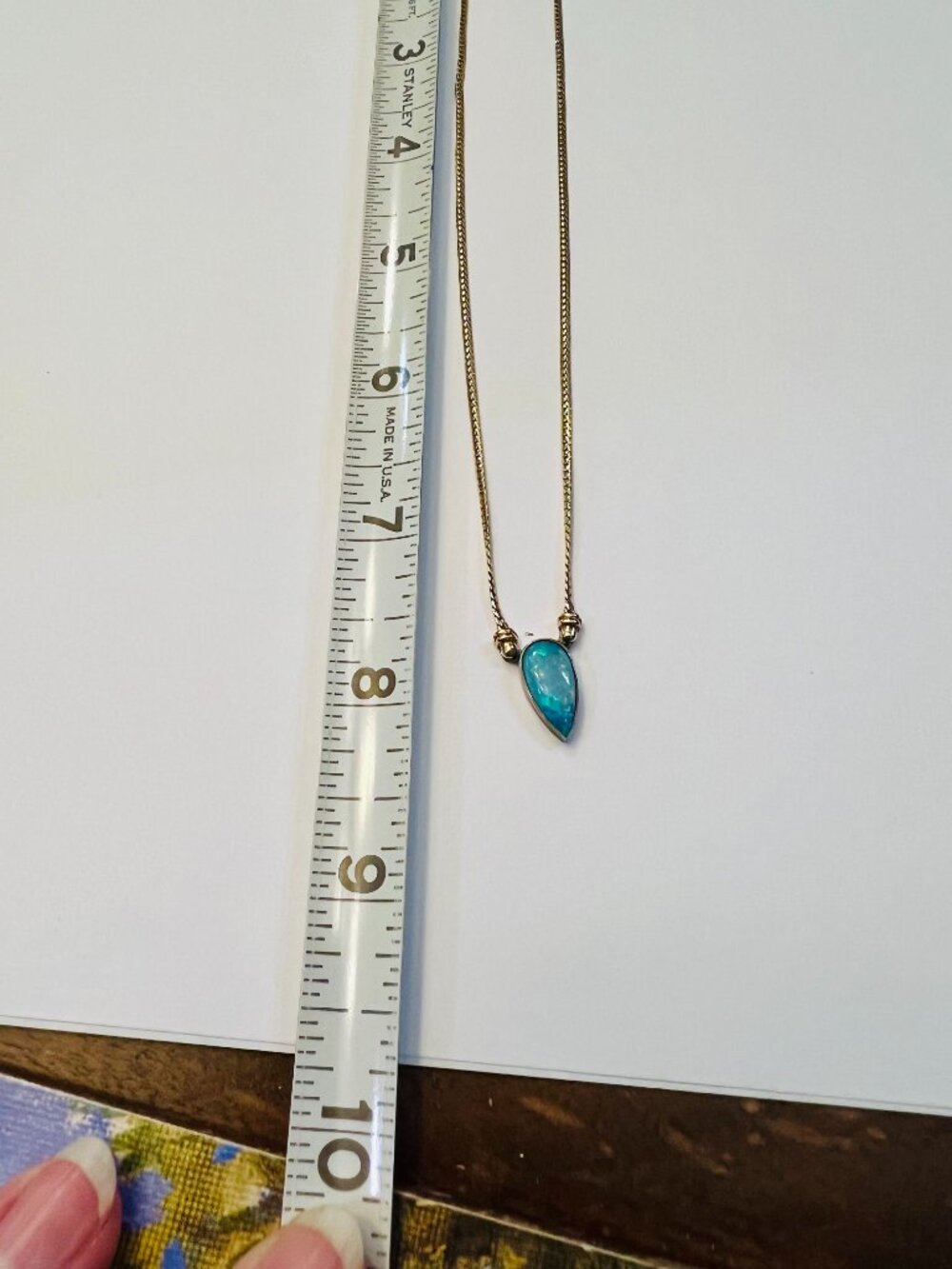 Blue Opal on a 14k gold chain, Stamped - Picture 5 of 10